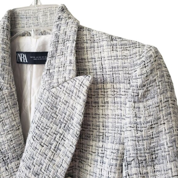 Zara Gray Tweed Double Breasted Blazer Womens XS Work Career Office Jacket - Picture 8 of 10